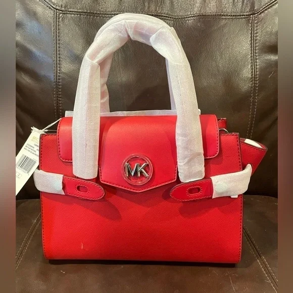 Michael Kors Vegan Leather Carmen Red Satchel w/Crossbody strap NWT.